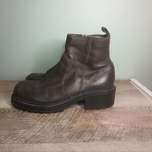 Vintage Esprit Women's Chunky Leather Ankle Boots 6.5 Brown 90s Y2K Grunge Bratz